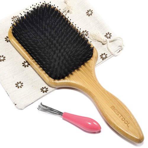 BESTOOL Hair Brush, Boar & Nylon Bristle Brush for All (Women, Men, Kids) Wet/Dry Hair, Massaging Detangling, Enhance Shine & Health (Square, Black)