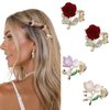 TEBIEKOY Mini Flower Metal Hair Clips for Women Girls, 4 Pcs Exquisite Small Metal Hair Clips Rose Tulip Barrettes Sparkly Rhinestones Pearl Hair Accessories