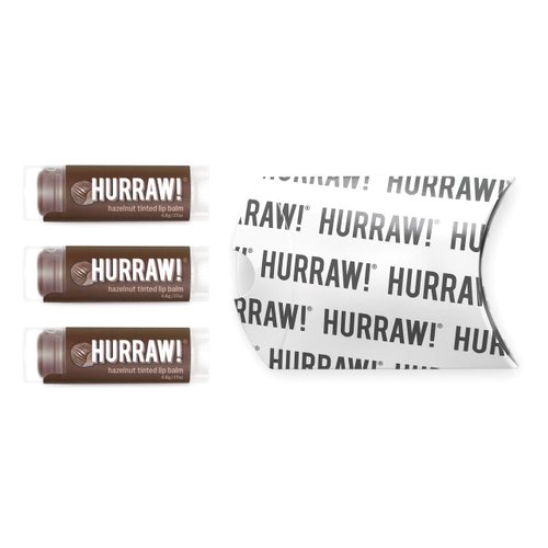 Hurraw! Hazelnut Tinted Lip Balm, 3 Pack: (Sheer Brown Tint) Organic, Certified Vegan, Cruelty and Gluten Free. Non-GMO, 100% Natural Ingredients. Bee, Shea, Soy and Palm Free. Made in USA