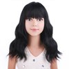 PATTNIUM Black Wig Kids Child Wig Shoulder Length Wig Black Wavy Wig with Bangs Shoulder Length Black Wig Heat Resistant Synthetic Girls Wig Daily Wear Wig (Black)