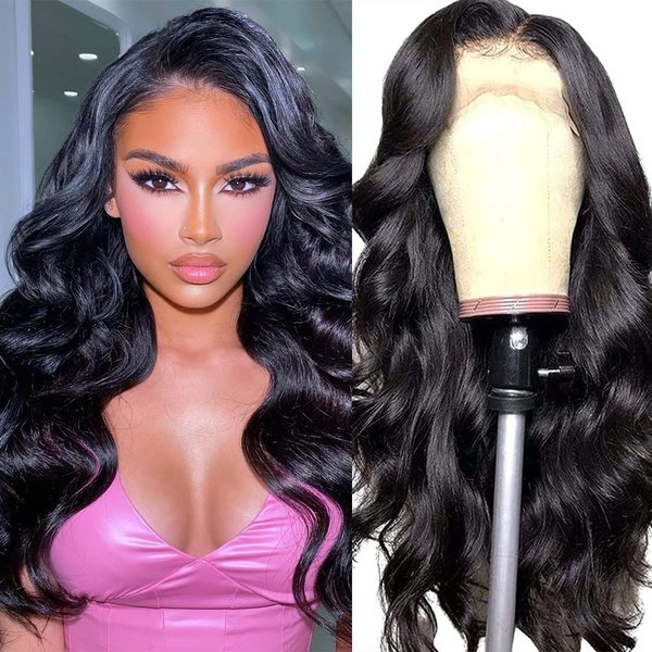 Miss GAGA Body Wave Lace Front Wigs Human Hair for Black Women 13x4 Lace Frontal wigs HD Transparent Lace Front Wigs Human Hair Pre Plucked with Baby Hair 180% Density (16 Inch)
