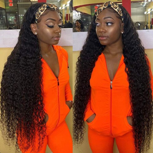 Headband Wig Water Wave Human Hair Wigs for Black Women Glueless None Lace Front Wigs Headband Wigs Human Hair Brazilian Virgin Hair Machine Made Headband Wigs 150% Density 22 Inch…