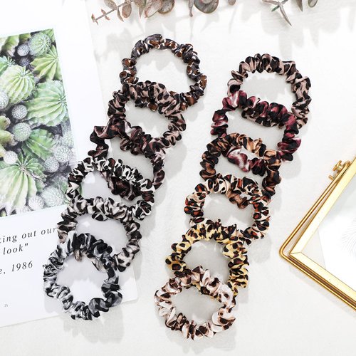 24 Pieces Satin Hair Scrunchies Leopard Scrunchy Silk Elastic Hair Bands Set Skinny Hair Ties Ropes Ponytail Holder for Women Hair Accessories Decorations, 12 Styles