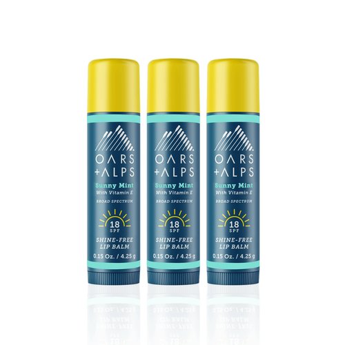 Oars + Alps Shine Free Lip Balm and SPF 18 Sunscreen, Lip Care with Sunny Mint Scent, Water and Sweat Resistant, 0.15 Oz Each, 3 Pack