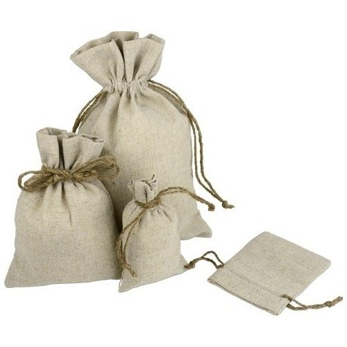 Rina's Garden Linen Drawstring Bags, Jute Cord, 4" x 6" - 12 Pack