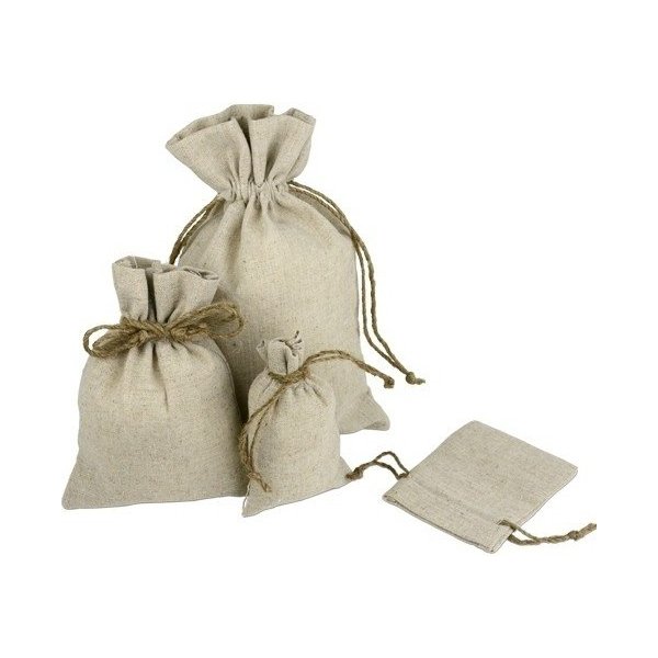 Rina's Garden Linen Drawstring Bags, Jute Cord, 4" x 6" - 12 Pack