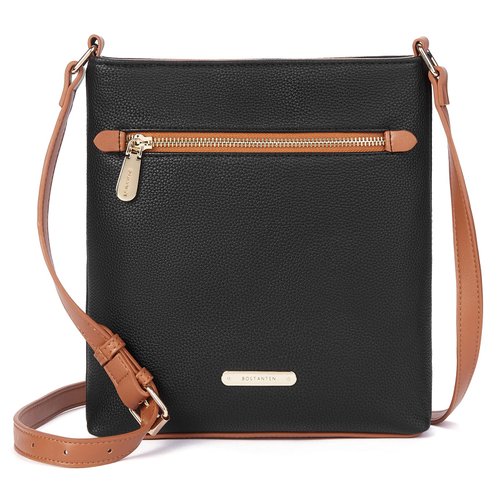 BOSTANTEN Crossbody Bags for Women Trendy Leather Designer Cell Phone Multi Pockets Cross Body Purses Shoulder Handbags Ladies Black with Brown