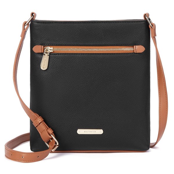 BOSTANTEN Crossbody Bags for Women Trendy Leather Designer Cell Phone Multi Pockets Cross Body Purses Shoulder Handbags Ladies Black with Brown