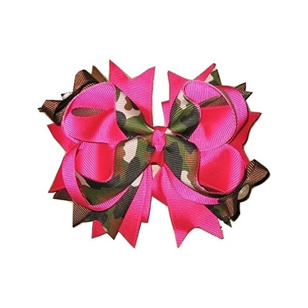 New "HOT PINK CAMO" Grosgrain Hairbow Alligator Clips Girls 5 Inch Bows Boutique Camoflauge Duck Hunting Fishing Outdoor Sports Grosgrain Ribbon