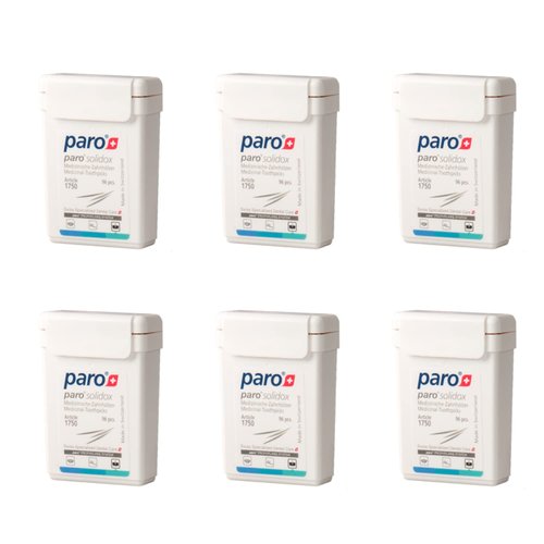 Paro Solidox | Double Pointed Wooden Toothpicks | Medium Interdental Toothpick | 96 Pieces of Wooden Sticks | 6 Pack