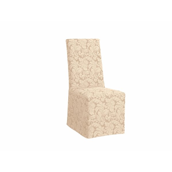 SureFit Scroll Long Dining Chair Slipcover (Champagne) - Full Length Relaxed Fit High Back Chair Cover/Perfect for Adding Accents to Your Dining Room