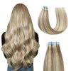 Sunya Tape in Hair Extensions Human Hair Ash Blonde Highlighted Bleach Blonde 14 Inch Straight Tape in Real Human Hair Seamless Skin Weft Tape in Hair Extensions #P18/613 40g 20Pcs/Pack
