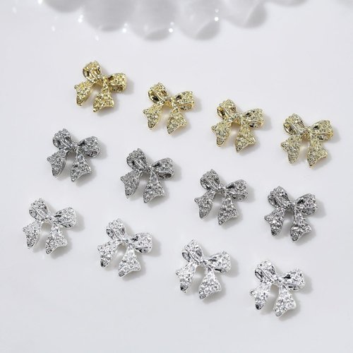 3D Alloy Bow Nail Charms for Acrylic Nails Metal Bows Gold Silver Gray Bow Knot Nail Art Charms Cute Bow Charms Kawaii Bow Nail Accessories Nail Jewels for Women Girls Daily Manicure 30pcs