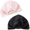 AEVBSOY 2 Pack Adjustable Knotted Turban Hat Satin Sleep Caps Silk Night Bonnet with Elastic Stay On Head Satin Night Sleep Bonnet Silk Bonnet Double Layer Sleep Cap for Women Hair Care Sleep Black