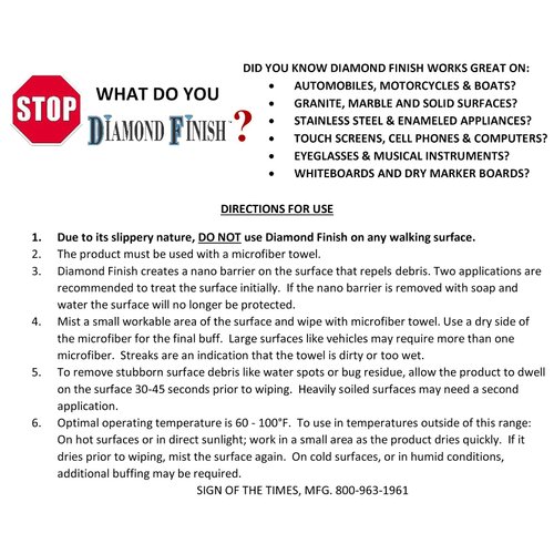 Diamond Finish 4oz Cleaner Polish Protector Removes & Repels Fingerprints, Dirt, Water Spots, Skin Oils, on Cell Phones, Glasses, Musical Instruments, Reconditions and Cleans Whiteboards