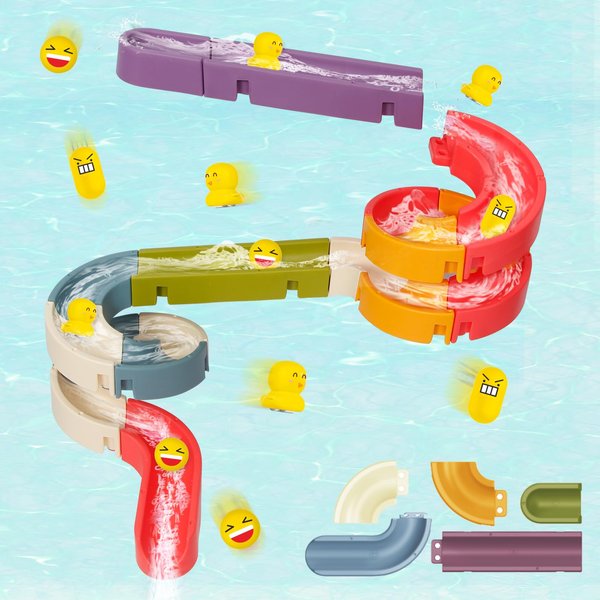 Think Wing Bath Toys Water Ball Track for Kids for Wall Bathtub Toy Slide for Toddlers 3 4 5 6 Years 37 Pcs DIY Take Apart Set Shower Gift for Children