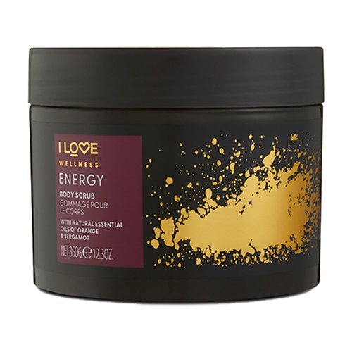 I LOVE Wellness Energy Body Scrub - Exfoliating Body Scrub - Sea Salt Shower Scrub - Orange and Bergamot Scent with Soothing Coconut Oil - 12.3 oz