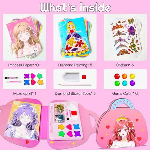 iGetooy Arts and Crafts for Kids, Pretty Pretty Princess Game, Princess Toys Dress Up Games, Diamond Painting Kits for Kids, Play Makeup Set for Kids 3-5, Gifts for 4 5 6 7 8 9 Year Old Girls