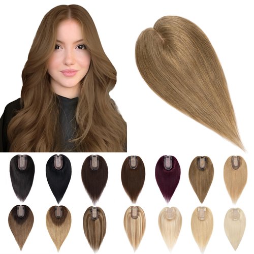 SEGO Human Hair Toppers for Women With Thinning Hair 7 * 13CM Silk Base 100% Real Human Hair Clip in Top Wiglet Hair Pieces -10 Inch No Bangs Light Brown