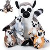 RoundFunny 5 Pcs Lemur Stuffed Animal Set Mommy Lemur Plush with 4 Cute Babies in Her Tummy Soft Cuddly Lemur Plushie Lemur Plush Toys for Boys Girls Birthday Gifts Baby Shower Woodland Party Decor