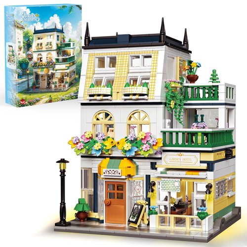 City Garden Hotel Lighting Building Block Set, 998 PCS Mini Bricks Modular Construction Building Model Sets