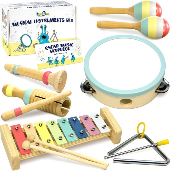 MINIARTIS Baby Musical Instruments - Montessori Musical Toys for Toddlers 1-3 | Neutral Colors Wooden Percussion Set | Modern Boho Xylophone for Kids with 15 Songbook, Preschool Educational Toys