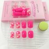 Short Press on Nails Square Fake Nails with White Flower Designs Acrylic Nails Press ons Glossy Glue on Nails Rose Pink Full Cover Stick on Nails for Women 24Pcs