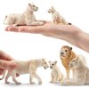 Toymany 6PCS White Lion Figurines with Lion Cubs, 2-5" Jungle Animals Figures Realistic Family Set Includes Baby Lions, Educational Toy Cake Toppers Christmas Birthday Present for Kids