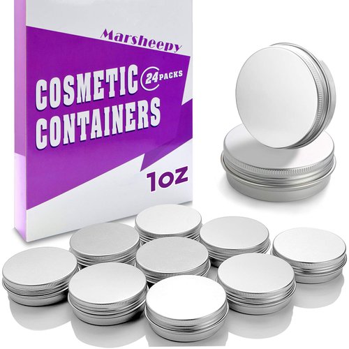 Marsheepy 30 ml（1 oz） 24 Pack Silver Aluminum Round Lip Balm Tin Storage Jar Containers with Screw Cap for Lip Balm, Cosmetic, Candles