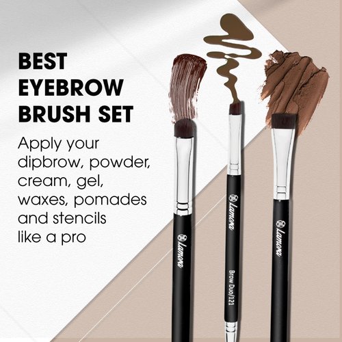 Eyebrow Brush - Duo Eye Brow Spoolie - Angled Eyeshadow Eyeliner - Precision Flat Definer - Small Shader - 3 Piece Makeup Brush Set - Cruelty Free Synthetic Bristles