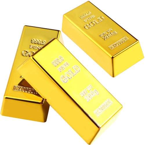 3pcs Simulated Treasure Fake Plastic Golden Brick Bullion, Gold Bar Paperweight, Stage Prop, Kids...