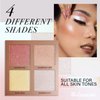 Highlighter Palette Highlighter Makeup Iluminador - Glow Bronzer Powder Makeup Highlighter Kit With Mirror - 4 Highly Pigmented Face Highlighter Shimmer Colors - Vegan, Cruelty Free & Hypoallergenic