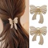 LZEDIRA Pearl Bow Claw Clip, 2 Pack Gold Metal Hair Clips with Stylish Bow Detail and Butterfly Design, Hair Clips for Styling Thin Hair, Daily Party Gift for Women