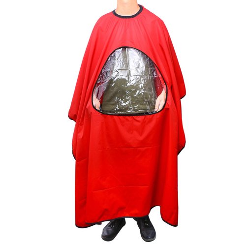 ULTNICE Salon Home Barbers Hairdressing Cape Gown with Viewing Window for Hair Cutting 62.9 * 57"(Red)