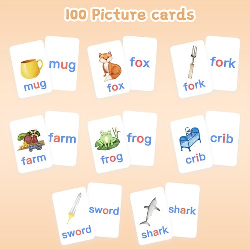 Tichgeim Phonics Flash Cards, CVC Word Games for Kindergarten, Learn to Read Phonics Games for Toddlers, Educational Learning Activity for School Supplies