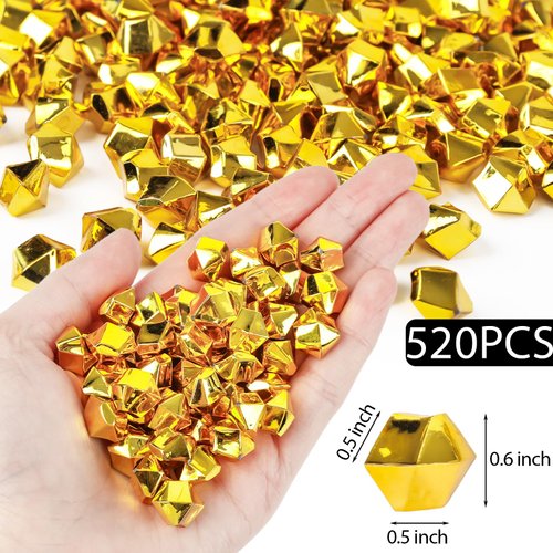 DomeStar 520PCS Fake Gold Ice Rocks, 0.5inch Gold Acrylic Ice Fake Plastic Gold Nuggets for Vases Fillers Table Scatters Decoration