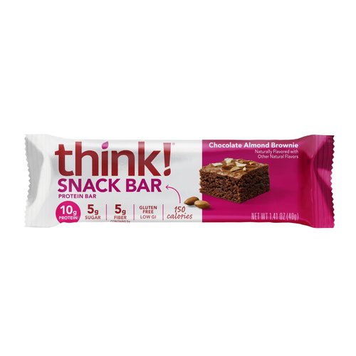 think! Protein Bars with Chicory Root for Fiber, Digestive Support, Gluten Free with Whey Protein Isolate, Chocolate Almond Brownie, Snack Bars without Artificial Sweeteners, 1.4 Oz (10 Count)