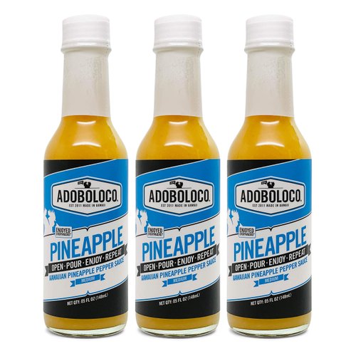 Adoboloco Hot Sauce Pineapple Habanero Hawaiian Pepper Sauce (3-Pack) 5oz Medium Fiery Chili Pepper Sauce Blend
