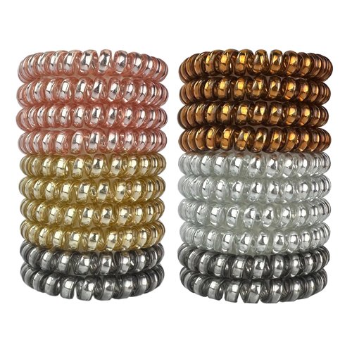 Spiral Hair Ties, 20 Pack Spiral Coils for Thick Hair, No Crease Ponytail Holders for Women and Children No Crease Hair Tie, Hair Coils & Phone Cord Hair Ties for Thick Hair(Electroplated Silver)