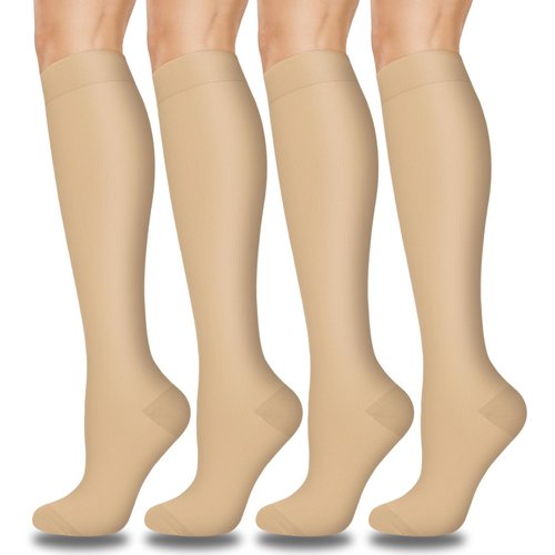 Aoliks Beige Compression Socks for Women & Men,Knee High Support Socks for Athletic Hiking Flight