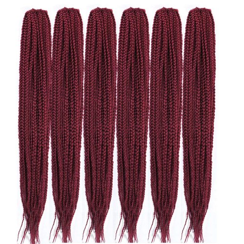 Mayloss 6 Packs/Lot (14/18/24/30) inch 1cm 20 Strands/Pack Thin 3X Box Braid Crochet Hair Extensionin Diameter 3X Synthetic Braid Hair Extensions Crochet Braids Hair Color(18Inch BUG)