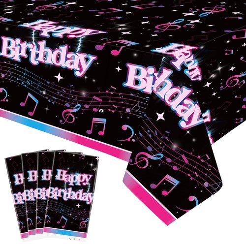Obussgar 4 Pieces Music Party Decorations, Musical Birthday Party Tablecloths Supplies, Music Theme Rectangular Plastic Table Covers for Music Theme Birthday Party Decorations, 54 x 108 Inch