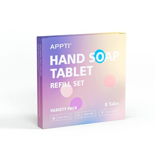 APPTI Foaming Hand Soap Refill Tablets 8 Pack, 70 fl oz total (makes 8x 8.75 fl oz bottles of soap), Moisturizing Hand Wash Pods Soft Hand Wash (Mix)