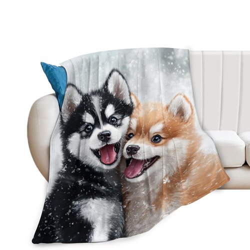 Citoir Dog Fleece Blanket Husky Throw Blanket Snow Animal Fuzzy Blanket for Dog Lover Gift Women Adult Kids Christmas Stuffed Decor for Home Bed Sofas Couch 50"x40"