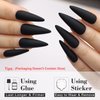 Kikmoya Matte Pure Black Extra Long Press on Nails Stiletto Nail Tips 24pcs Fake Nails Almond Acrylic Nails False Nails Press-On Manicure Artificial Nails Stick on Nails for Women (Matte Black)