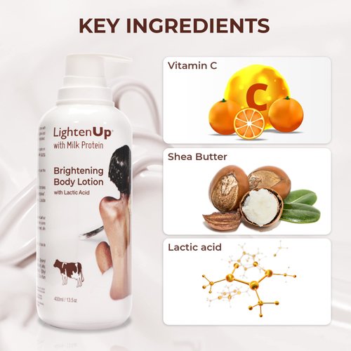 LightenUp, Lactic Acid Lotion | 13.5 Fl oz / 400ml | AHA Body Cream | Moisturizing, Hydrating Body Lotion for Body, Knees, Armpit, Underarm | with Shea Butter, For Women and Men