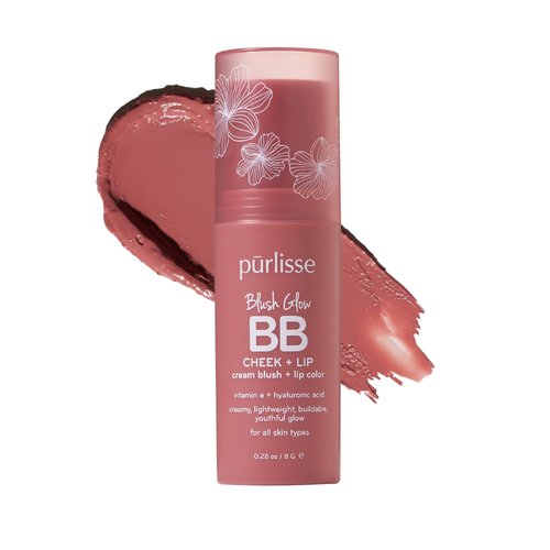 pūrlisse Blush Stick, 2-in-1 Cheek Lip Tint Stick - 100% Natural, Vegan - Buildable Lightweight Shimmer Cream Blush, Hydrating Formula for All Day Wear (Nude Sugar)