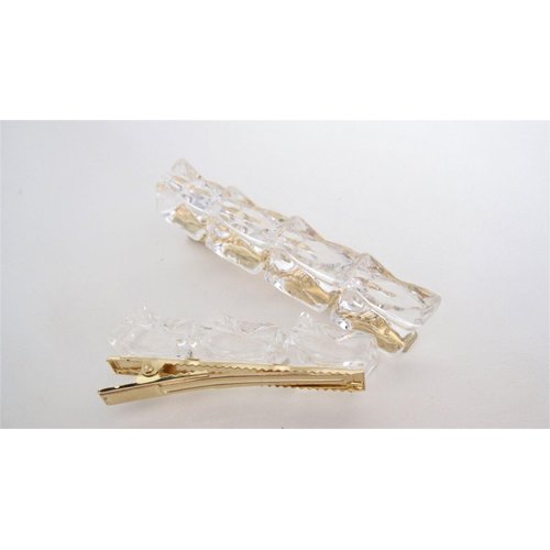 Generic 2 sizes block glass effect acrylic and metal alligator hair clip barrette (Size: 3.25), 1 Count (Pack of 1)