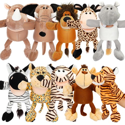 Lenwen 10 Pcs Animal Hand Puppets Set for Kid Soft Plush Jungle Toys with Open Movable Mouth Friend Safari Wildlife Zoo Puppet for Toddler Storytelling Teaching Preschool Role Play Lion Tiger Elephant
