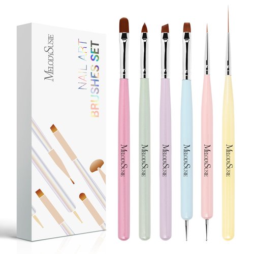 MelodySusie Nail Art Brushes Set,6pcs Nail Art Design Pen Painting Tools with Extension Gel Brush...